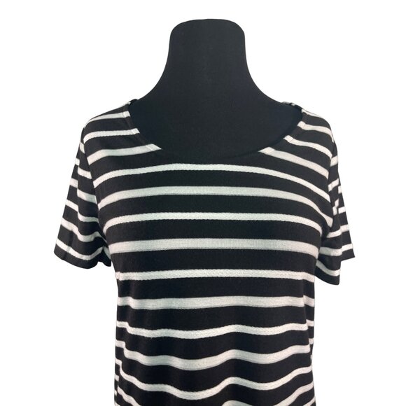 Chicos Zenergy Womens Striped Short Sleeve Top Size 4/6 Black White Scoop Neck S - Picture 2 of 8